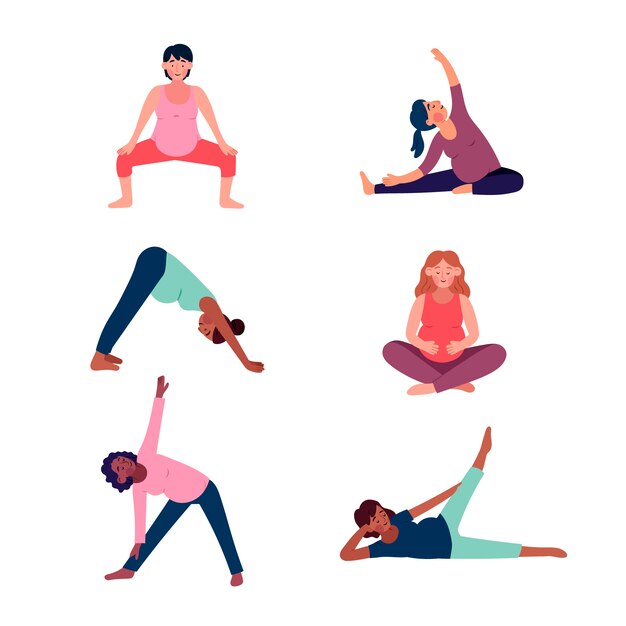 Hand drawn flat design pregnancy yoga collection