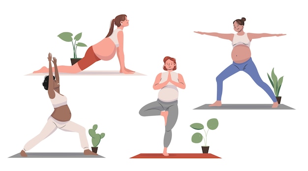 Hand drawn flat design pregnancy yoga collection