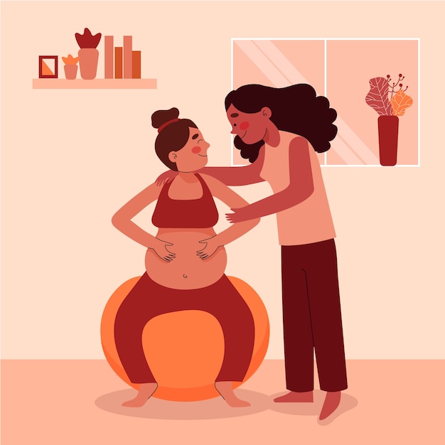 Hand drawn flat design pregnancy yoga