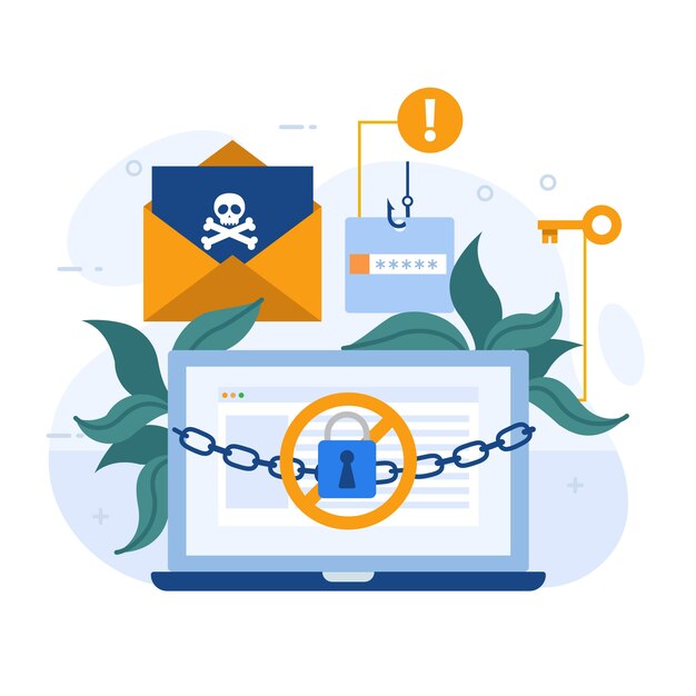 Hand drawn flat design ransomware illustration