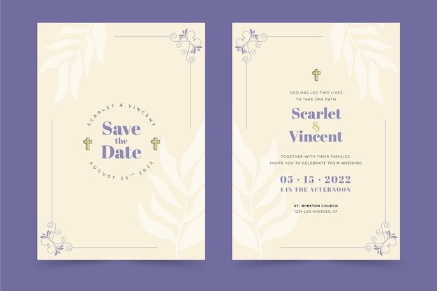 Hand drawn flat design religion wedding invitations