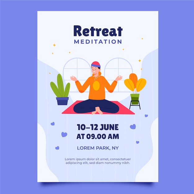 Hand drawn flat design retreat flyer template