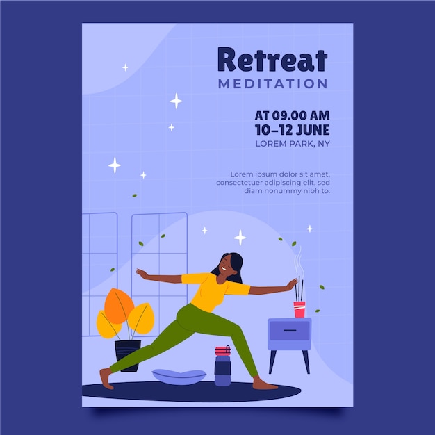 Hand drawn flat design retreat flyer template