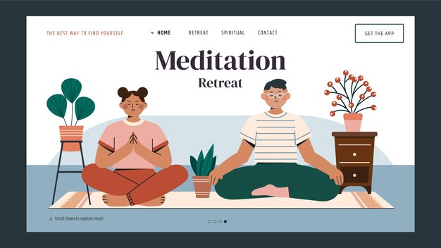 Hand drawn flat design retreat landing page