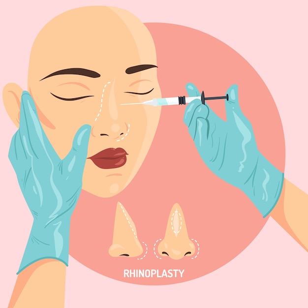 Hand drawn flat design rhinoplasty illustration