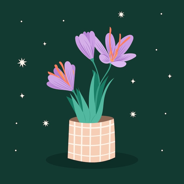 Hand drawn flat design saffron flower illustration