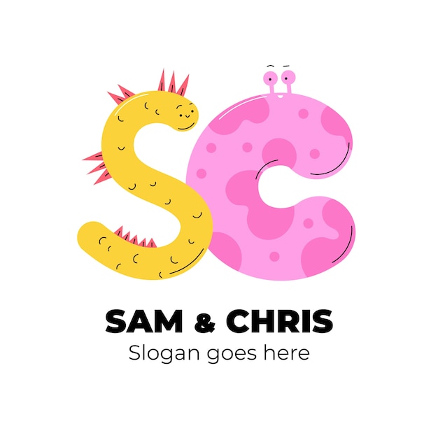 Hand drawn flat design sc or cs logo template