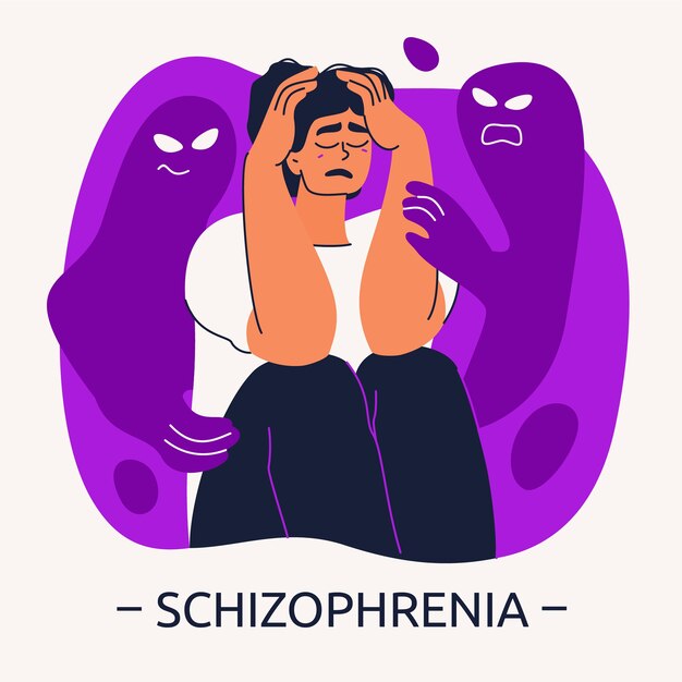 Hand drawn flat design schizophrenia illustration