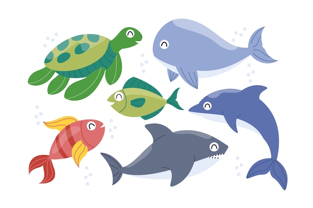 Free Vector hand drawn flat design sea animals collection