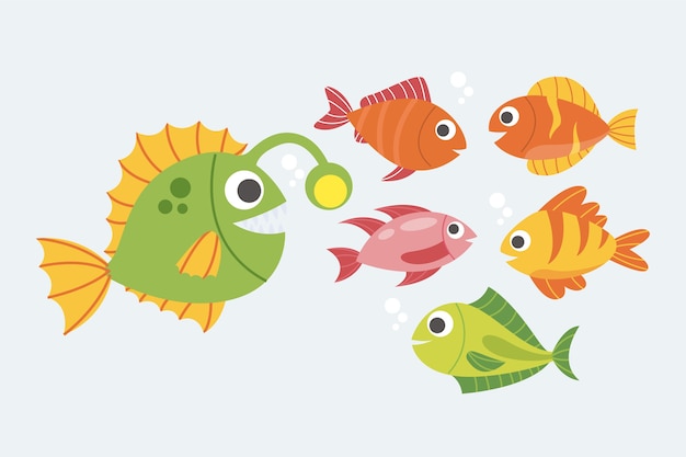 Hand drawn flat design sea animals collection