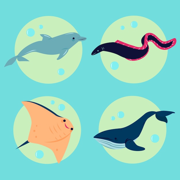 Free Vector hand drawn flat design sea animals collection