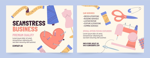 Hand drawn flat design seamstress brochure