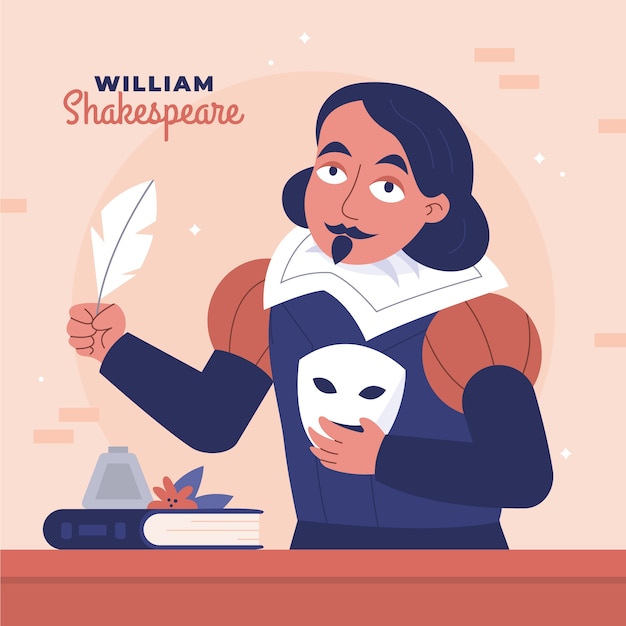 Hand drawn flat design shakespeare illustration