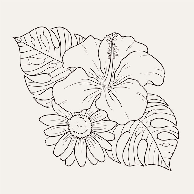 Hand drawn flat design simple flower outline