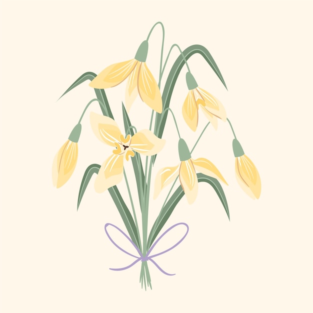 Hand drawn flat design snowdrop illustration