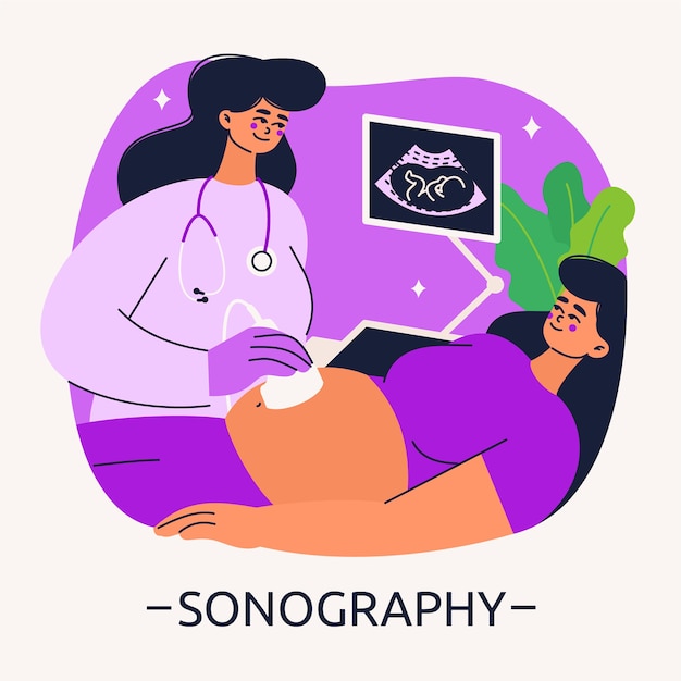 Hand drawn flat design sonography illustration