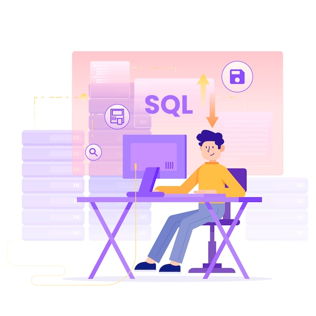 Hand drawn flat design sql illustration