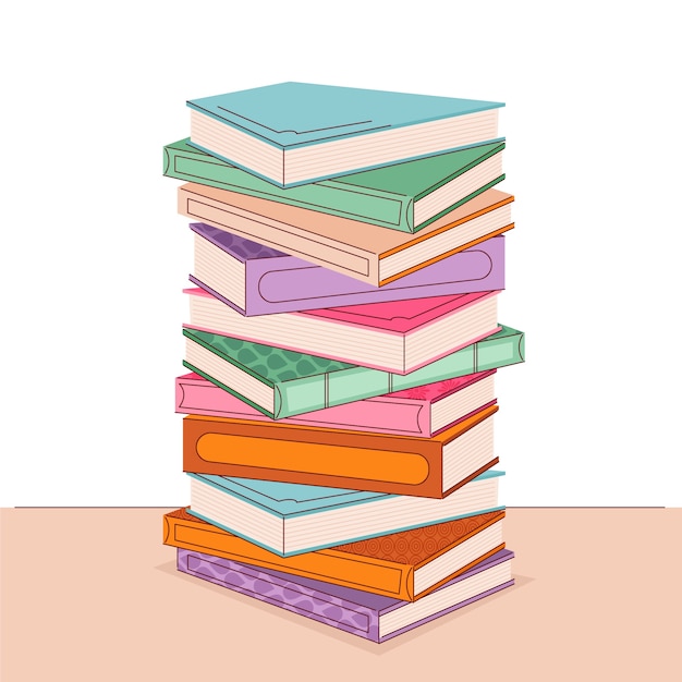 Hand drawn flat design stack of books illustration