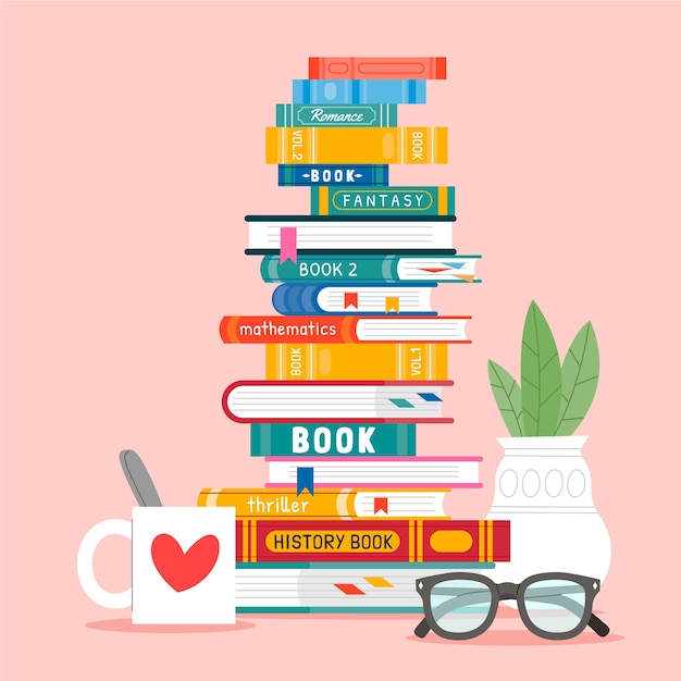 Hand drawn flat design stack of books  illustration