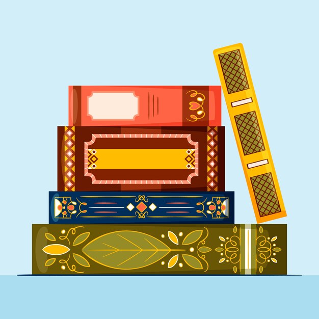 Hand drawn flat design stack of books