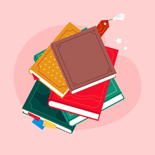 Free Vector hand drawn flat design stack of books