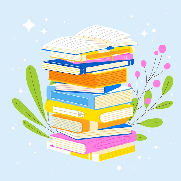 Hand drawn flat design stack of books