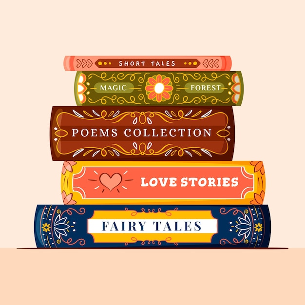 Hand drawn flat design stack of books