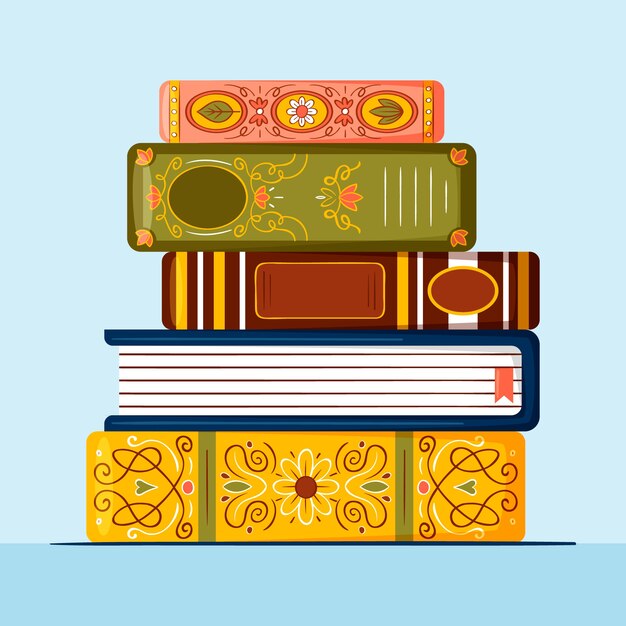 Hand drawn flat design stack of books