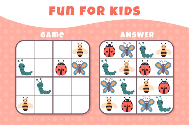 Hand drawn flat design sudoku for kids