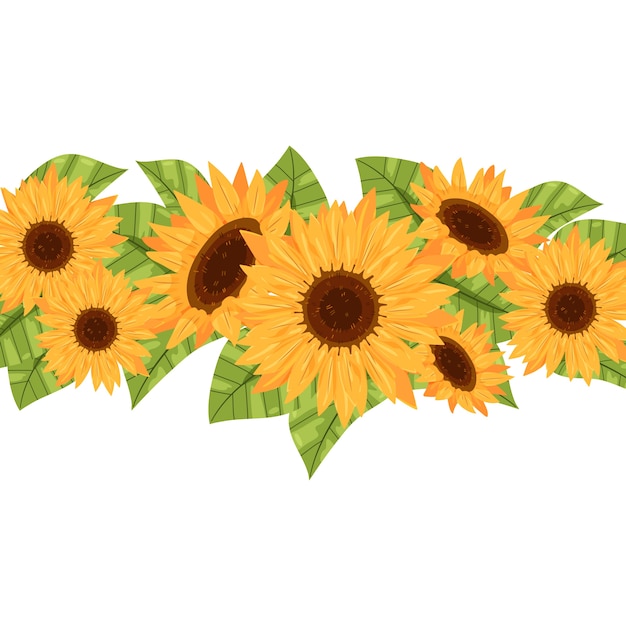 Hand drawn flat design sunflower border