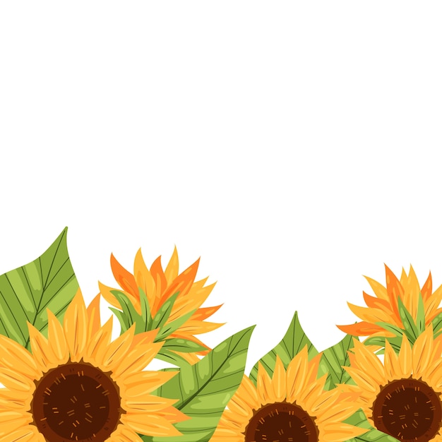 Hand drawn flat design sunflower border