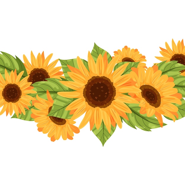 Hand drawn flat design sunflower border