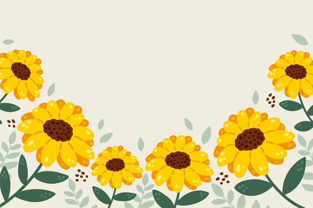 Hand drawn flat design sunflower border