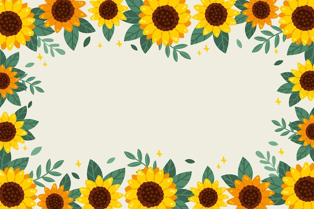 Hand drawn flat design sunflower border