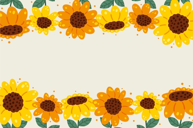 Hand drawn flat design sunflower border