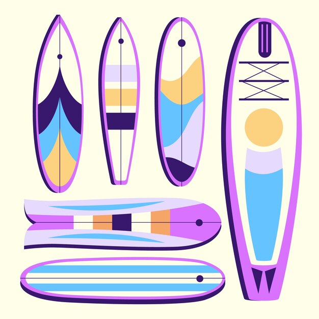 Hand drawn flat design sup sup board collection