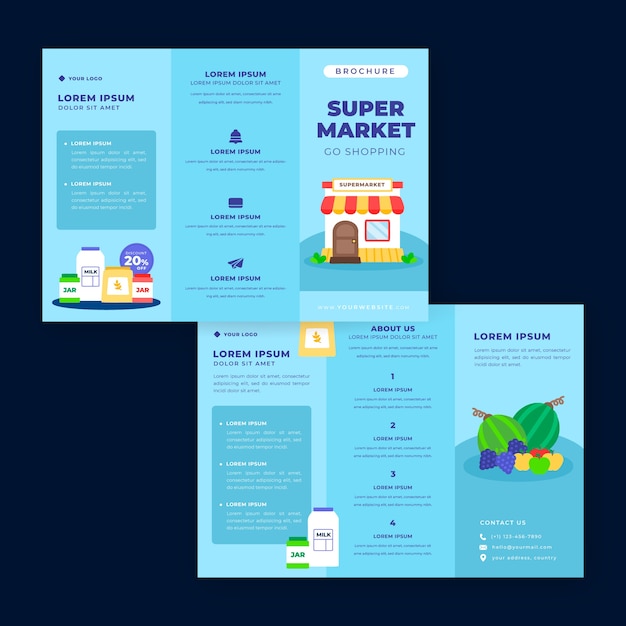 Hand drawn flat design supermarket brochure