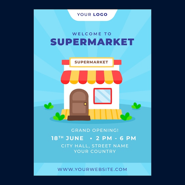 Hand drawn flat design supermarket poster