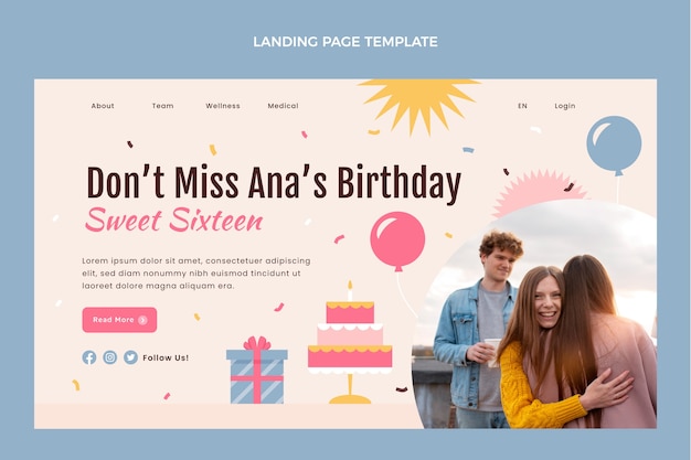 Hand drawn flat design sweet 16 template