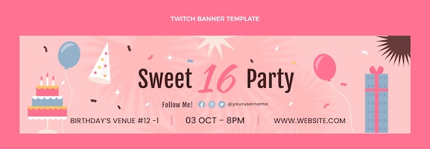 Hand drawn flat design sweet 16 template