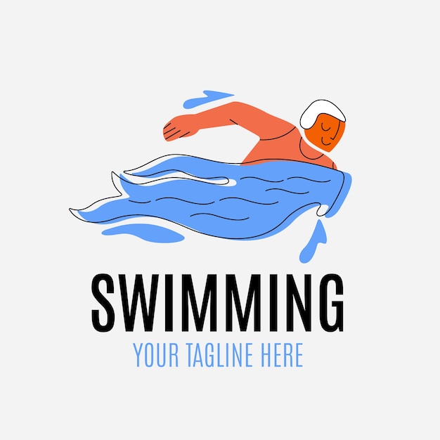 Hand drawn flat design swimming logo template