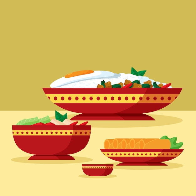 Hand drawn flat design thai food illustration