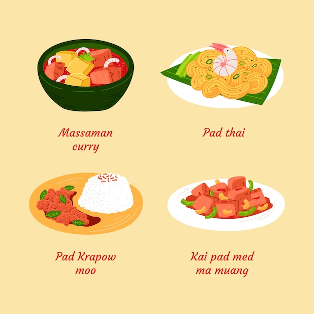 Free Vector hand drawn flat design thai food illustration