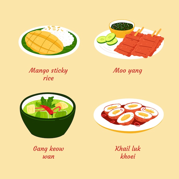 Hand drawn flat design thai food illustration