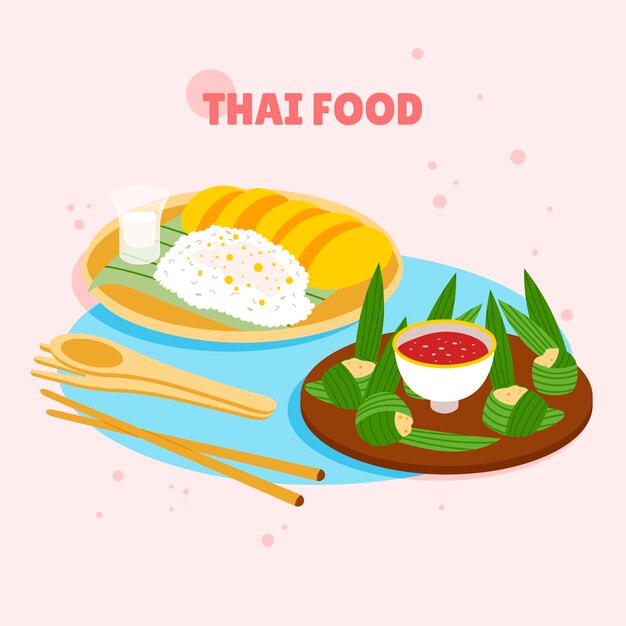 Hand drawn flat design thai food illustration