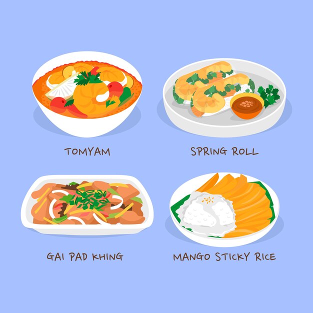 Hand drawn flat design thai food illustration