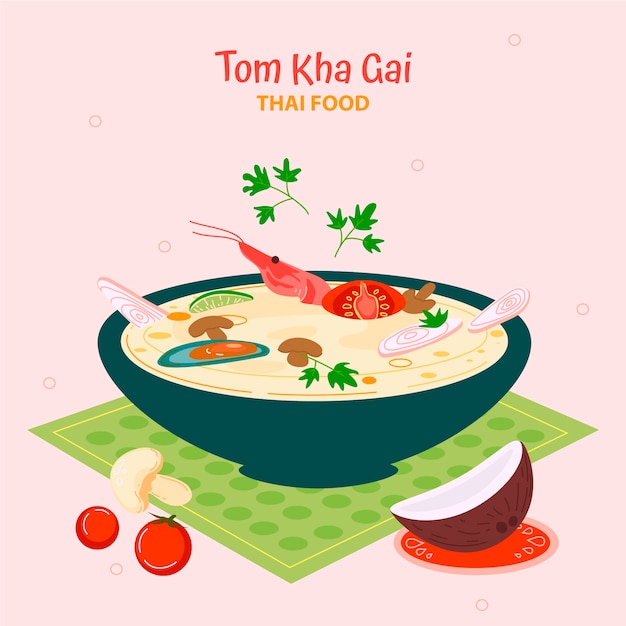 Hand drawn flat design thai food illustration