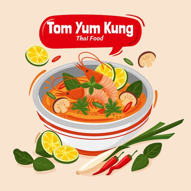 Free Vector hand drawn flat design thai food illustration