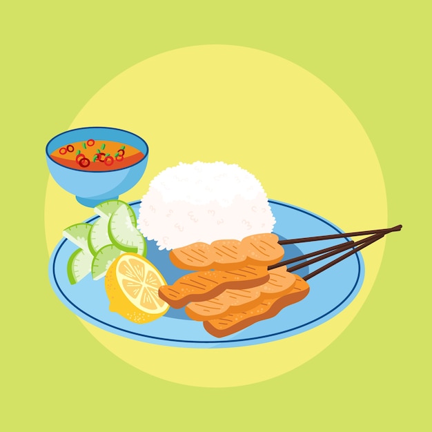 Hand drawn flat design thai food