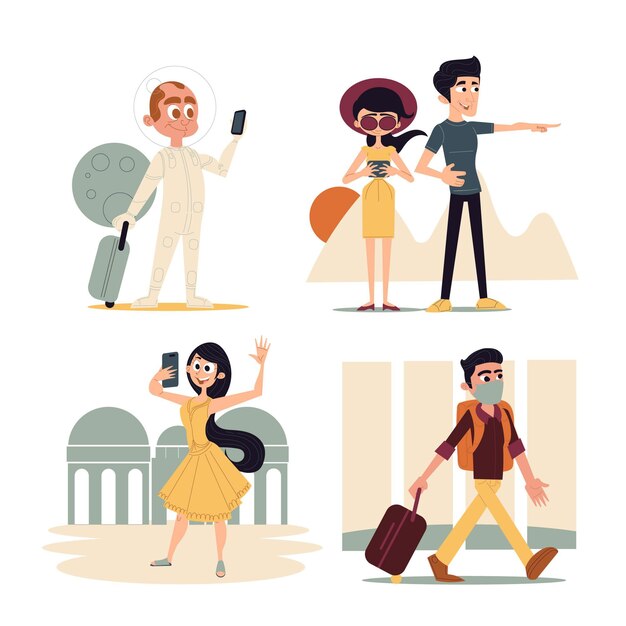 Hand drawn flat design tourists illustration